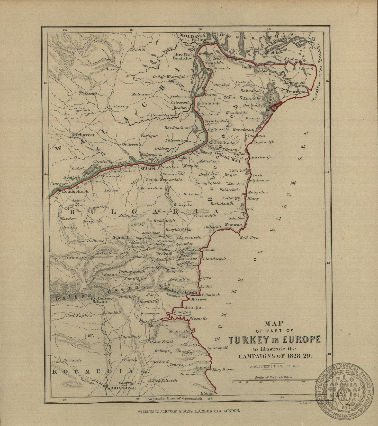 Map of part of Turkey in Europe to illustrate the Campaigns of 1828-29.